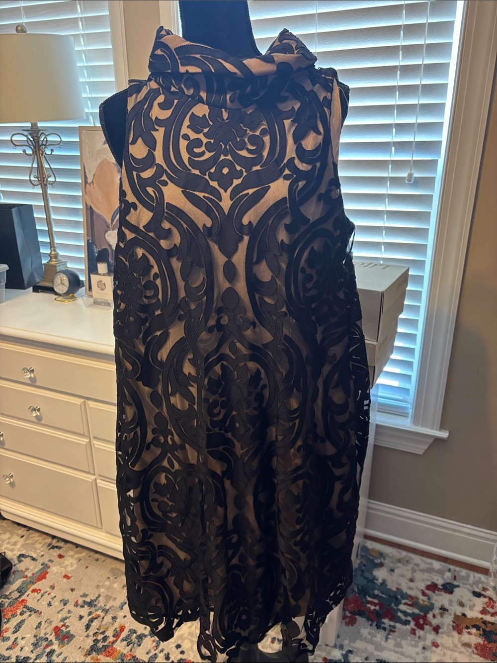 Scarlett Black Overlay Dress with Nude Base